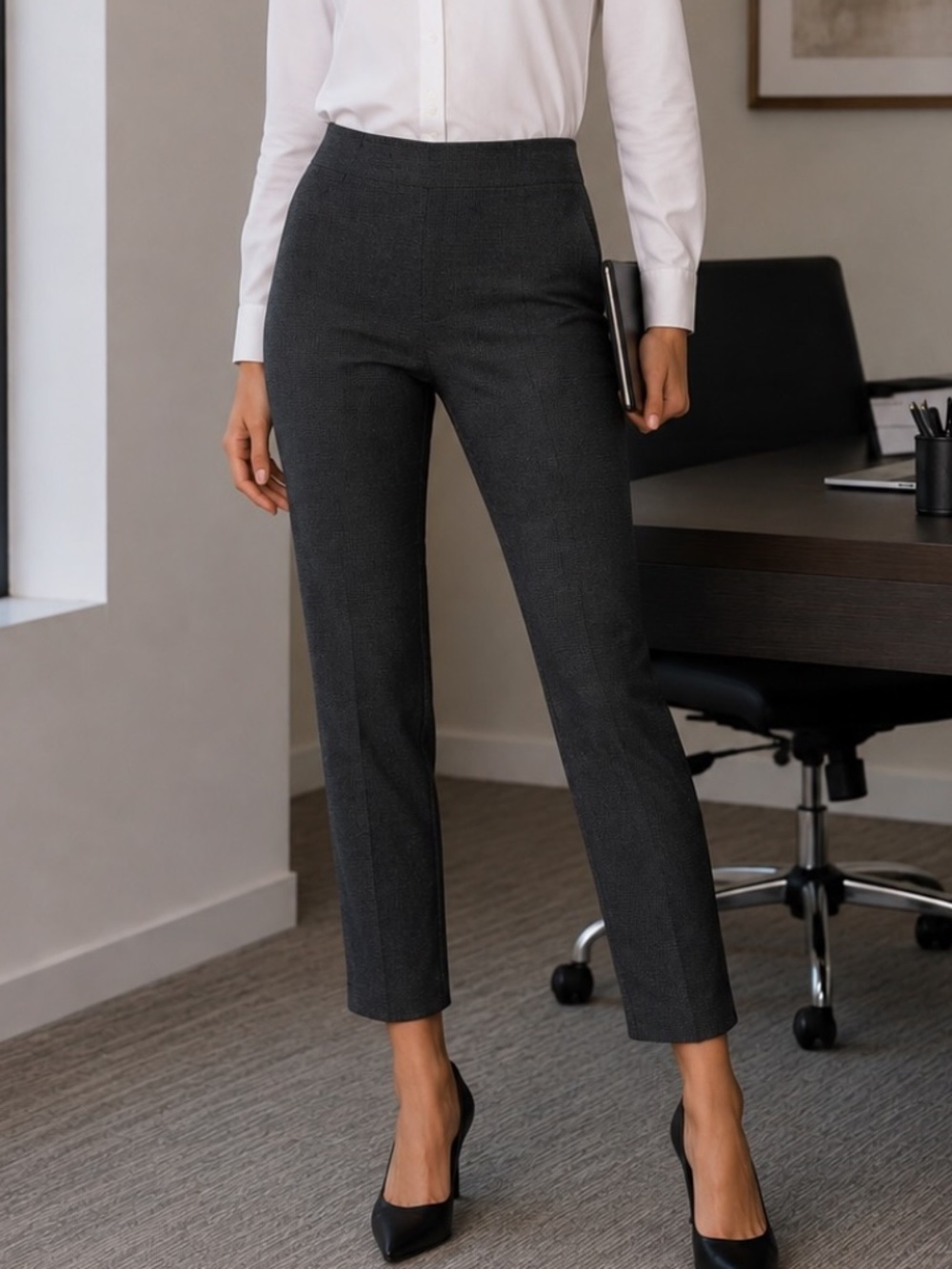 Rafaella Comfort Stretch Pants Womens Size 8 Black White Houndstooth Career Trou
